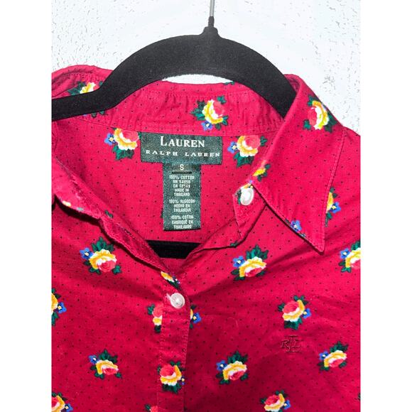 Lauren Ralph Lauren Red Floral Polka Dot Button Up Shirt Women’s Sz 8 Cotton - Picture 4 of 8